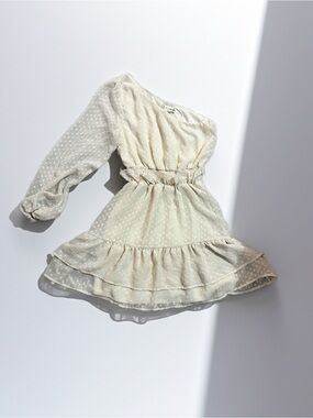 Altar'd State Cream Dot Tiered Long-Sleeve Dress